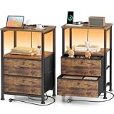 Yornoli Nachttisch 2er Set mit LED & Ladefunktion, Beistelltisch mit Schublade,...