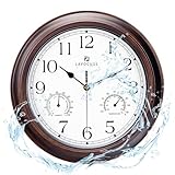 Lafocuse Wasserdicht Lautlos Wanduhr mit Thermometer und Hygrometer, Outdoor...