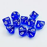 Bescon Polygonal 10-Seitig Würfel Mit Der Nummer 1-10, W10 Blau Transparente 10...