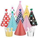 11 Stück Partyhüte Set - Bunte Kegel Hüte Zum Geburtstag - 9 Mit Pompoms Und...