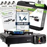 GREEN CAMP® Gaskocher inkl. 4 Kartuschen - Campingkocher mit Piezozündung -...