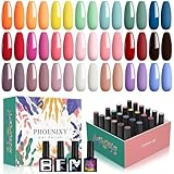 U V Nagellack, Phoenixy 24Pcs 7ml 21 Farben Gel Nagellack Set mit Unterlack und...