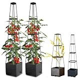 Tomaten Rankhilfe Obelisk mit Blumenkasten, 2 Stück Tomatentopf Pflanzkübel...