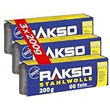 RAKSO Stahlwolle fein 00-600 g, 3 Banderolen à 200g, glättet Hölzer,...