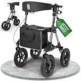 Rollator für draußen mit 30 cm Luftbereifung Sitzfläche und Rückengurt mit...