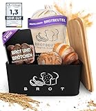 Brotkasten Schwarz – Brotbox mit Bambusdeckel als Schneidebrett [2in1...