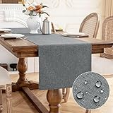 AooHome Tischläufer Grau 40X140cm, Tischdeko Leinen-Optik Abwaschbar Tischband...
