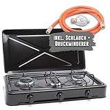 TruWare Gaskocher 3 flammig Campingherd Gas Kochfeld tragbarer Gasherd für...