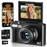 Digitalkamera 4K 64MP Kamera Fotokamera mit WLAN, 3' 180° Klappdisplay...