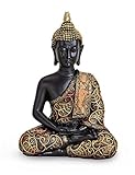 TEMPELWELT® Deko Figur Buddha Statue Amithaba sitzend 15 cm, Polystein schwarz...