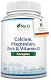 Calcium Magnesium Zink Hochdosiert - 365 Vegetarische Tabletten - 6 Monate -...