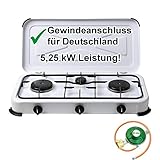 Gaskocher Campingkocher 3-flammig Gasherd 50 mbar mit Gasschlauch 100 cm und...