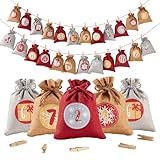 Adventskalender zum Befüllen, Gedruckte Weihnachtskalender Jutesäckchen...