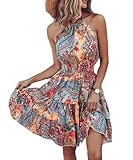 Yeenily Sommerkleid Damen Ärmellos Knielang Kleider Freizeit Elegant Neckholder...