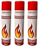 KONSUMANY 3 x 300 ml Feuerzeuggas Butangas für Feuerzeuge, Sturmfeuerzeuge,...
