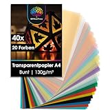 OfficeTree 40x Transparentpapier Bunt A4 – 20 Farben - 130 g/m² -...