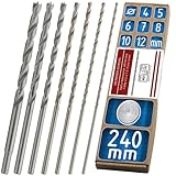 WELIQU Holzbohrer Set 7-teilig, 240 mm lange Balkenbohrer 4,5,6,7,8,10,12 mm mit...
