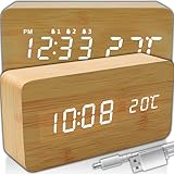 Retoo Wecker Digital Holz, LED Tischuhr mit Temperaturanzeige Klar Display...