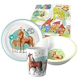 Haba Pferde Melamin-Geschirr Geschenkset Taufe 1.Geburtstag Kindergeschirr...