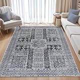 BSGIFT Teppich Grau 200x300, Waschbarer Teppich Vintage Kurzflor Groß Rug für...