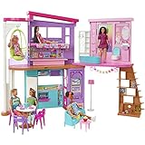 Barbie HCD50 - Malibu Ferien-Haus (klappbar), Puppenhaus mit Möbeln und...