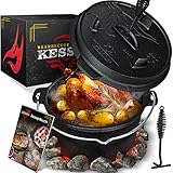 KESSER® Dutch Oven Set BBQ Feuertopf Schmortopf, Gusseisen Topf mit Deckelheber...