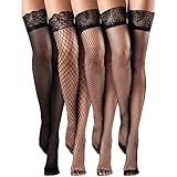 SNDE 4 Paar Halterlose Netzstrümpfe Spitzenstrümpfe Oberschenkelhohe Strümpfe...