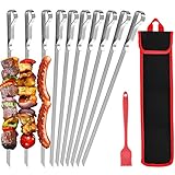 Grillspieße 10 Stück mit Nylontasche, 43 cm flacher Edelstahl-Grillspieß...