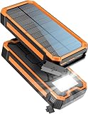 Solar Powerbank 20000 mAh, PD20W Wasserdichtes Solar Ladegerät USB C Externer...