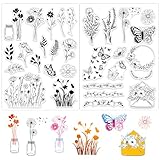 BETESSIN 2Blatt Silikon Stempel Blumen Blätter Klare Stempel Pflanzen Clear...