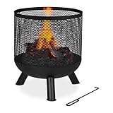 Relaxdays Feuerkorb, Mesh Design, Feuerrost, Schürhaken, Feuer im Garten,...