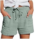 shorts damen sommer leinen musselin bermuda baumwoll sweat paperbag baggy kurze...