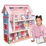 Infantastic® Puppenhaus - aus Holz, 3 Etagen, mit LED, Zubehör/Möbel, ab 3...