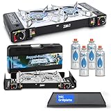 ZMC Camping Gaskocher 2-flammig inkl. Adapter für LPG Anschluss + Grillplatte...