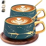 TELANKS 2 x 300 ml Cappuccino Tassen mit Untertassen & Löffel, Espressotassen...