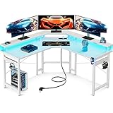 ODK Gaming Tisch mit LED, Gaming Schreibtisch mit 2 Steckdosen und 2 USB...