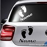 Fußabdruck mit Wunschname Baby Kinder Autoaufkleber Sticker Auto Namen Fuß...