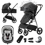 Gcarebb PU Leder 3 in 1 Kinderwagen, Buggy Mit Auto Babyschale, Mit Einem Klick...