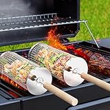 Nestendes Rollendes Grillkorb Set mit Holzgriff, Rolling Grilling Basket,...