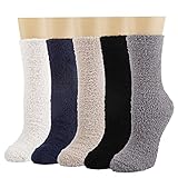 HIALTODAY 5 Paar Kuschelsocken Damen, Flauschige Bettsocken aus Korallenfleece,...