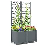 COSTWAY Blumenkasten mit Rankgitter, Pflanzkasten für Kletterpflanzen, Hochbeet...