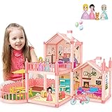 deAO Dollhouse, Puppenhaus Spielzeug-Set, Rosa Villa doll house mit 3 Zimmer, 2...