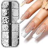 1Schachtel/12Raster Nail Art Strasssteine,Weiße Perlen Für Nägel Halbrunde...