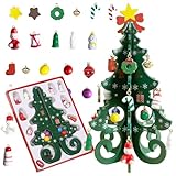 Mini Weihnachtsbaum mit 24 Anhänger Adventskalender, 3D DIY Künstliche Holz...
