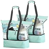 PEARL Strandtasche: 2er-Set 2in1-Strand-Netztaschen mit Kühlfach und...