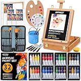 66-teiliges Acrylmalset mit Tischstaffelei, 32 Acrylfarben (je 22 ml), Pinselset...