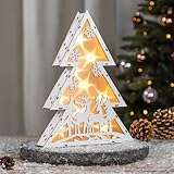 LED Tannenbaum aus Holz 30 cm - Rentiere - Deko Aufsteller warm weiß beleuchtet...