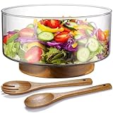 NiHome Salatschüssel Glas Set mit Salatzange aus Akazienholz, Salatschüssel...