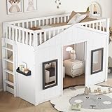 Zubaliya Etagenbett für Kinder, 90 x 200 cm, Hüttenbett für Kinder mit...