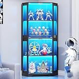 BROTTAR Eckvitrine mit Glastüren, Tall 165cm Eck Bücherregal mit 3 Farben Led...
